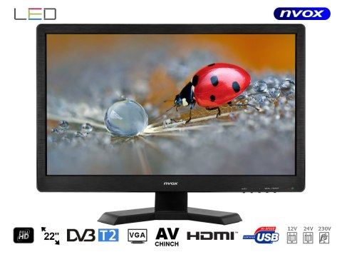 Telewizor nvox digital hdtv led 22cali z tunerem dvbt/t2 hevc/h.265 12/24/230v