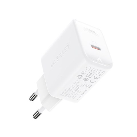 Ładowarka sieciowa GaN USB-C 30W PD QC 3.0 AFC FCP biały