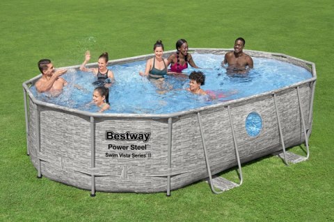 Basen stelażowy Power Steel Swim Vista z oknem 488x305x107 16x10FT BESTWAY 6w1 + Pompa piaskowa