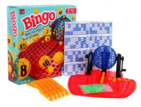 Gra Bingo dla dzieci 4+ Loteria liczbowa + Maszyna losująca z kołowrotkiem + Kule z numerami + Karty Żetony