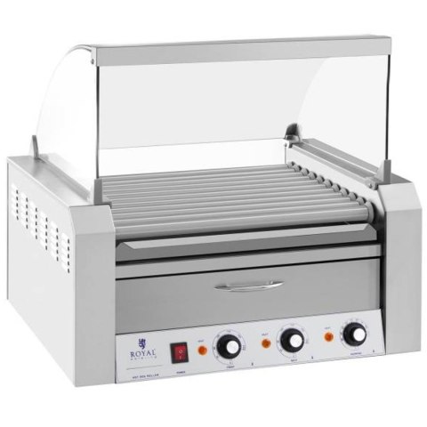 Roller grill rolkowy z osłoną i szufladą grzewczą do bułek 20 parówek HotDog 2600W 230V Royal Catering