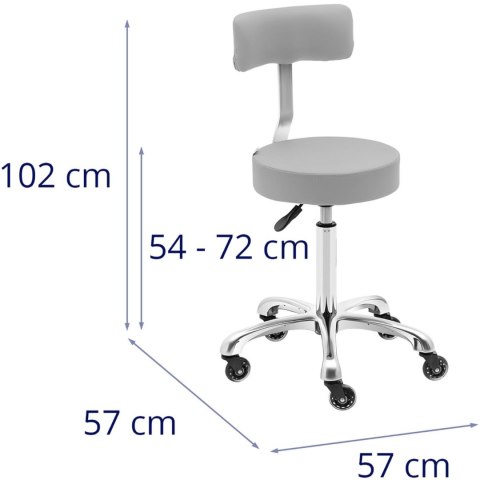Krzesło taboret hoker kosmetyczny z oparciem na kółkach do 150 kg WELLS szary