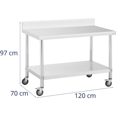 Stół metalowy gastronomiczny na kółkach z półką i rantem STAL 70 x 120 cm