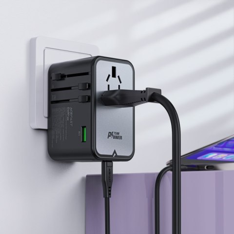 Uniwersalna ładowarka podróżna GaN 2x USB-A 3x USB-C wtyczki UK EU USA AUS czarna