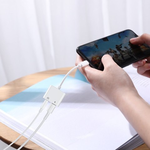 Adapter przejściówka rozdzielacz słuchawkowy iPhone Lightning - Lightning 3.5mm mini jack biały