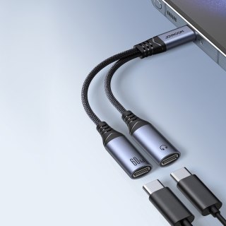 2w1 Adapter przejściówka ładowarka + słuchawki USB-C do 2x USB-C czarny