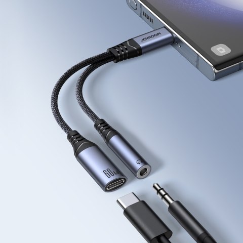 2w1 Adapter przejściówka ładowarka + słuchawki USB-C do USB-C / mini jack 3.5mm czarny