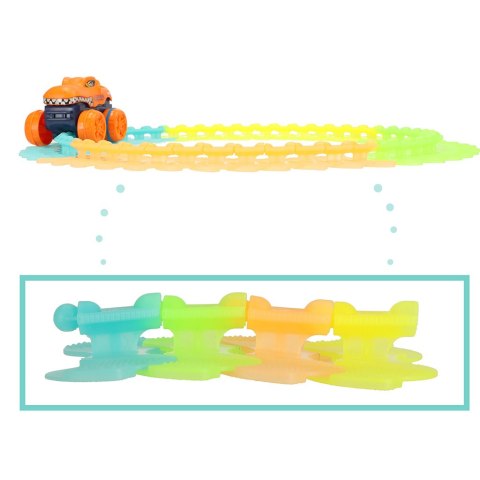 Tor samochodowy wyścigowy świecący antygrawitacyjny elastyczny + samochód 150 elementy 336 cm