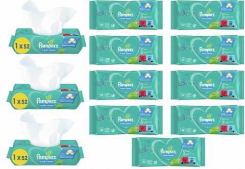 PAMPERS Chusteczki Nawilżane Fresh Clean 52 szt. - 12 op.