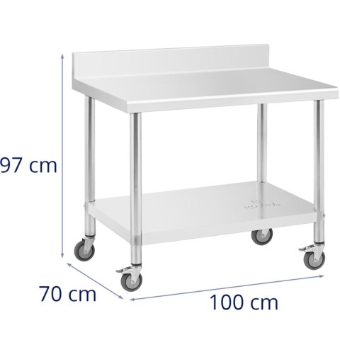 Stół metalowy gastronomiczny na kółkach z półką i rantem STAL 70 x 100 cm