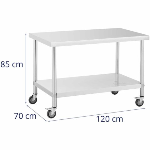 Stół metalowy gastronomiczny na kółkach z półką STAL 70 x 120 cm