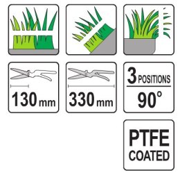 NOŻYCE DO TRAWY OBROTOWE 330MM 3-POZYCYJNE OSTRZA TEFLON