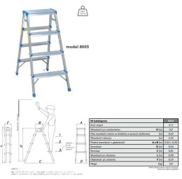 DRABINA ALUMINIOWA DWUSTRONNA 90CM 3 STOPNIE + PODEST