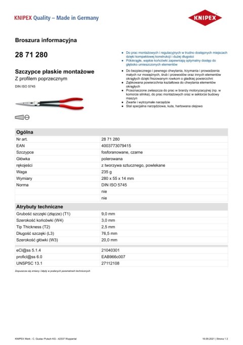 SZCZYPCE PŁASKIE MONTAŻOWE Z PROFILEM POPRZECZNYM WYG.280MM