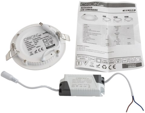 PANEL LED PODTYNKOWY OKRĄGŁY SLIM 12W, 960LM, 175MM