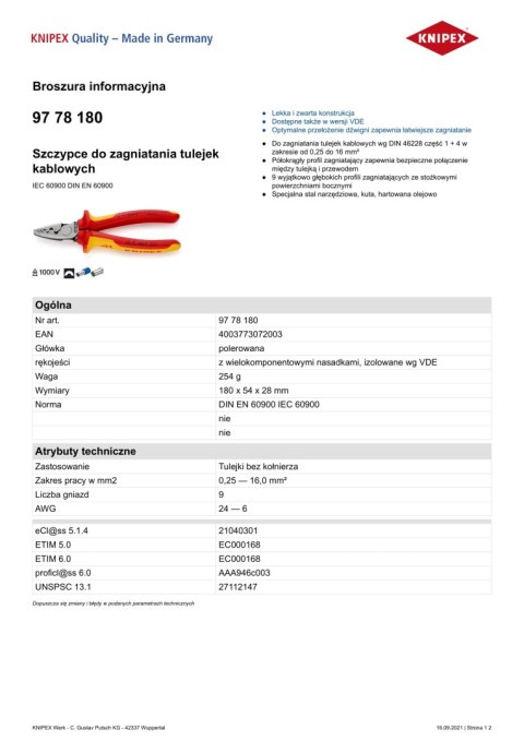 SZCZYPCE DO ZAGNIATANIA TULEJEK 180MM