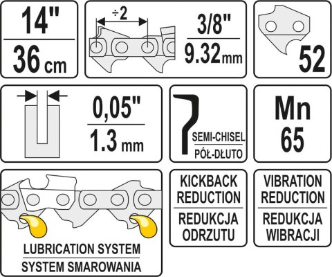 ŁAŃCUCH TNĄCY DO PILARKI 14'' 3/8' 1.3MM 52Z