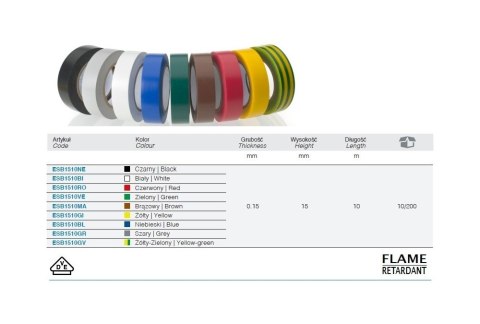 TAŚMA ELEKTROIZOLACYJNA 10M*15MM ŻÓŁTO-ZIELONA