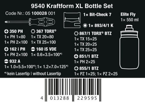 ZESTAW NARZĘDZI WKRĘTAK. 9540 KRAFTFORM XL BOTTLE SET,17CZ.