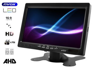 Monitor samochodowy lcd 7 cali 12/24v kabel 5m oraz kamera cofania 4pin zestaw ahd