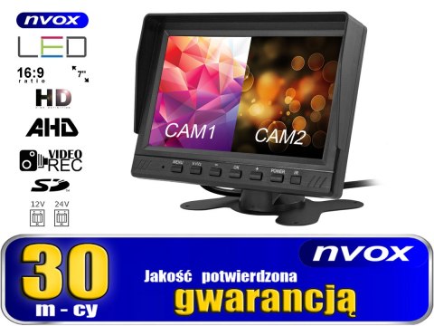 Monitor samochodowy lcd 7cali ahd 4pin z funkcją rejestratora 12v 24v