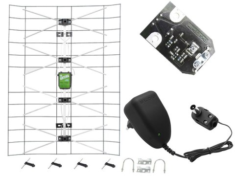 21-098# Antena siatkowa czarno srebrna+zasilacz+swa 2000