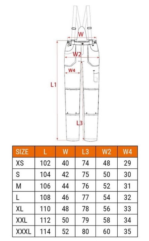 SPODNIE ROBOCZE NA SZELKACH 6W1, ROZMIAR L