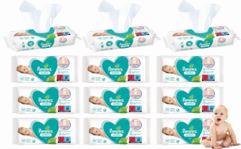 PAMPERS Chusteczki Nawilżane Sensitive 52 szt. - 12 op.