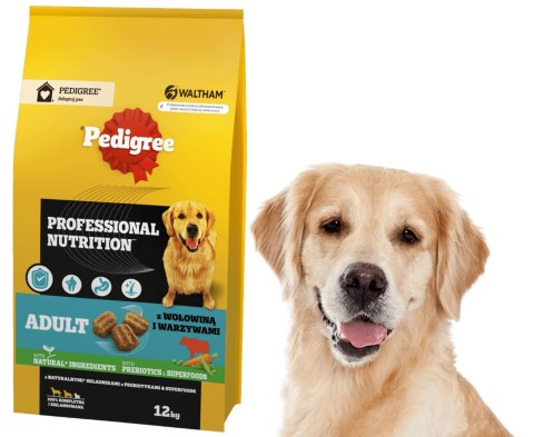 PEDIGREE Adult Professional Nutrition 12 kg z wołowiną i warzywami - sucha karma dla dorosłych psów dużych i średnich ras