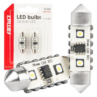 Żarówki led canbus festoon c5w 2smd 3838 36mm white 12v 24v amio-04248