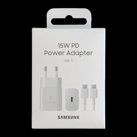 Ładowarka sieciowa USB-C 15W PD AFC + kabel USB-C biały