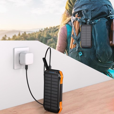 Powerbank solarny 10000mAh z ładowarką indukcyjną Qi 5W pomarańczowy