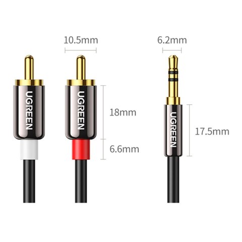 Kabel przewód audio 3.5 mm mini jack - 2x RCA 5m czarny