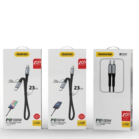 Kabel przewód płaski króki USB-C - USB-C L10C PD 100W 23cm czarny