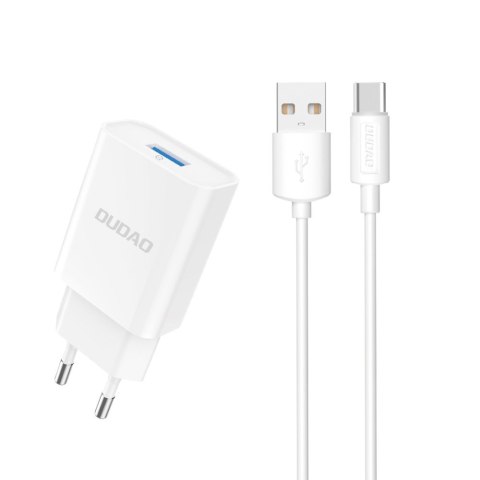 Ładowarka sieciowa USB-A 2.1A 10W z kablem USB-A - USB-C biała