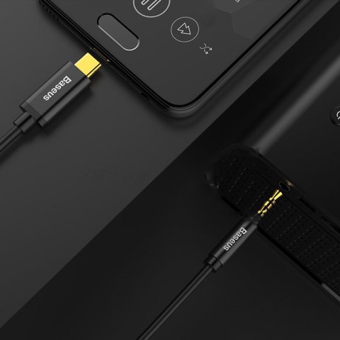 Kabel audio stereo przejścióka AUX 3.5mm Mini Jack - USB-C 120cm - czarny