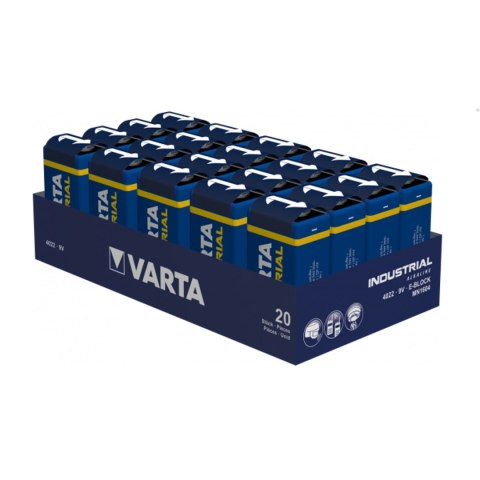 20x bateria R9V 6LR61 9V alkaliczne Varta Industrial