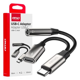 Adpater rozgałęźnik usb-c na usb-c + mini jack 3.5mm 10cm amio-04295