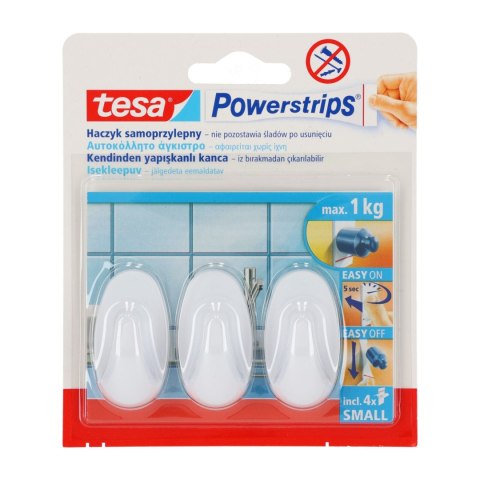 Haczyki samoprzylep.powerstrips 3 szt.owalne małe,białe