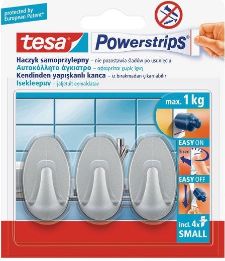 Haczyki samoprzylep.powerstrips 3 szt.owalne małe,białe