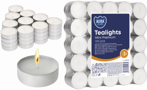 AURA Podgrzewacze Tealights Mini Premium 3h 100 szt. pf8-100s