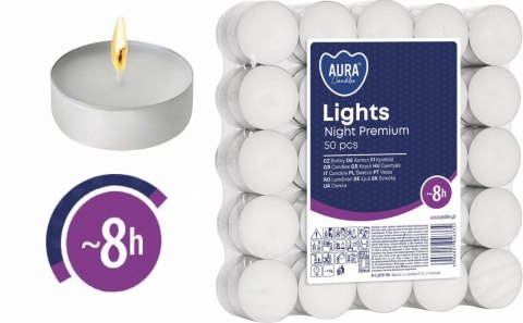 AURA Świece Lights Night Premium 8h 50 szt. pf30-50s