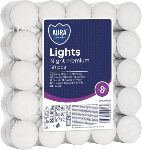 AURA Świece Lights Night Premium 8h 50 szt. pf30-50s