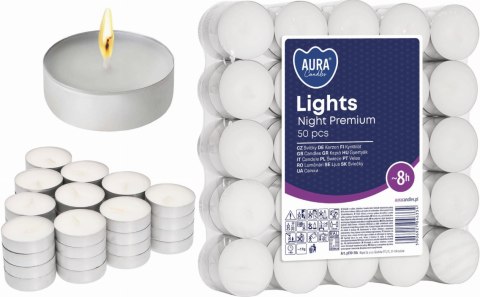 AURA Świece Lights Night Premium 8h 50 szt. pf30-50s