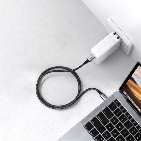 Kabel przewód USB-C w oplocie 5A 480Mb/s 0.5m czarno szary