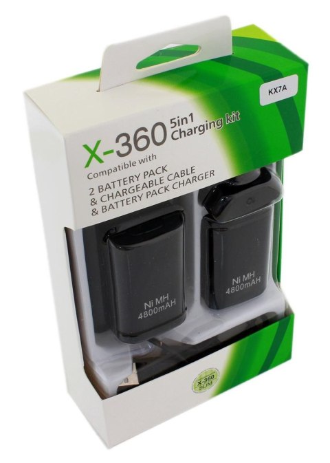 KX7A 2x bateria xbox 360 kabel usb black