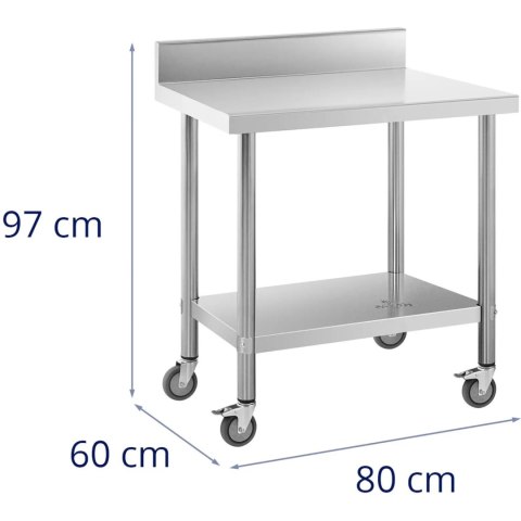 Stół blat roboczy przyścienny z rantem na kółkach 2 poziomy 60 x 80 cm STAL