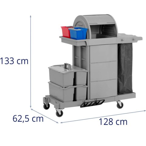 Wózek hotelowy do sprzątania ze schowkiem i workiem 2 wiadrami 128 x 62.5 x 133 cm