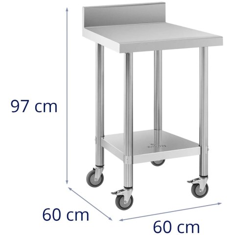 Stół blat roboczy na kółkach z rantem 2 poziomy 60 x 60 cm STAL do 120 kg