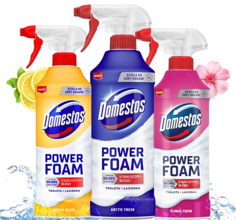 Zestaw 3 x Domestos Power Foam Piana Do Mycia Toalety i Łazienki 435ml